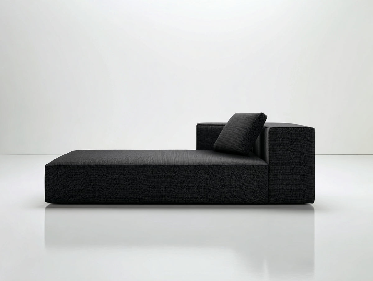 Chaise longue tapizada 200x90x75 cm - negro - diseño moderno de perfil bajo con respaldo lateral