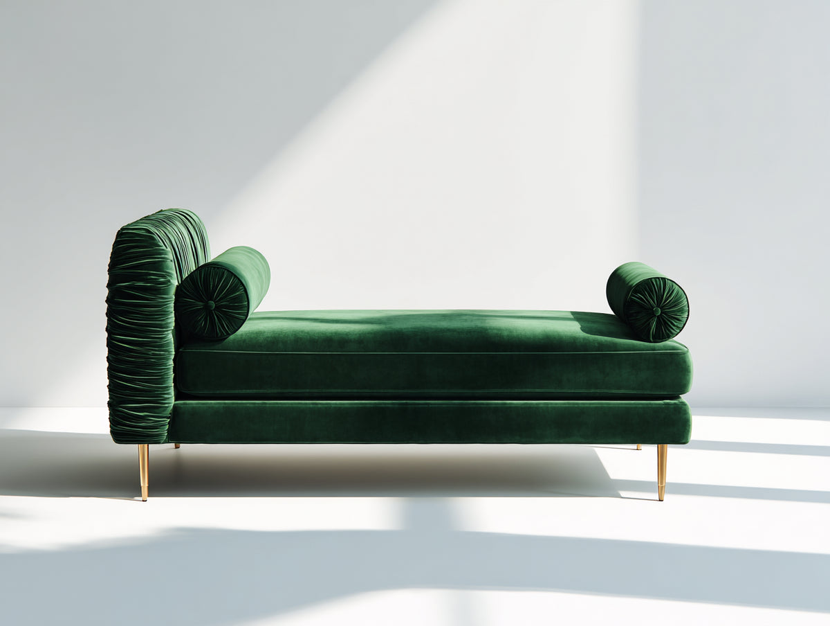 Chaise longue tapizada 190x80x85 cm - verde y dorado - respaldo alto y diseño elegante