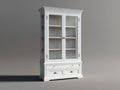 Vitrina de madera con 2 puertas de cristal y 3 cajones 100 x 45 x 190 cm - blanco envejecido y dorado - diseño clásico para salón y comedor