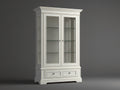 Vitrina de madera y cristal 110x45x195 cm - blanco marfil - estilo clásico con 2 puertas acristaladas y 1 cajón