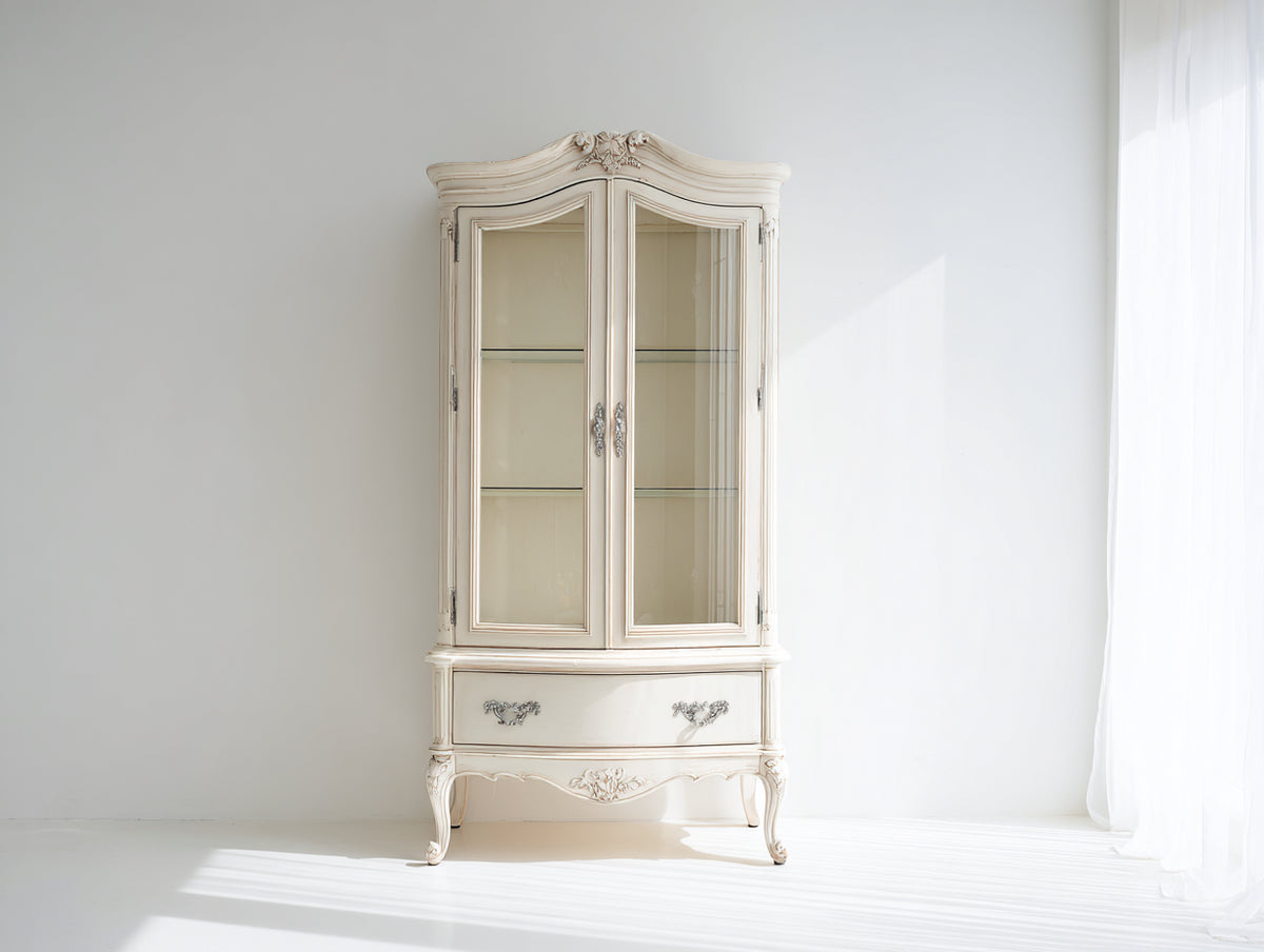 Vitrina de madera y vidrio 190x95x45 cm - marfil - diseño clásico con 2 puertas y cajón inferior