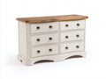 Cómoda de 6 cajones 120x45x90 cm - blanco y madera natural - tiradores metálicos y diseño rústico