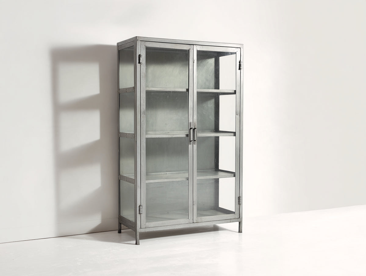 Vitrina de 2 puertas 95x40x180 cm - gris - paneles de cristal y diseño industrial