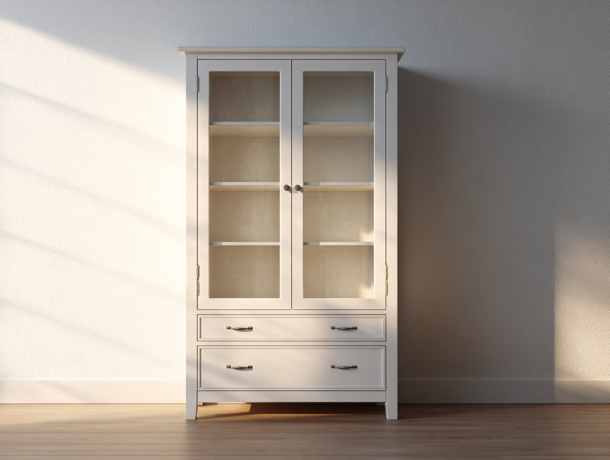Vitrina de madera y vidrio 185x90x45 cm - blanco - diseño clásico con 2 puertas y 2 cajones