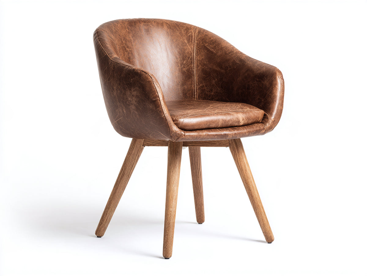 Silla de comedor tapizada 85x62x80 cm - marrón envejecido y roble natural - diseño envolvente con reposabrazos