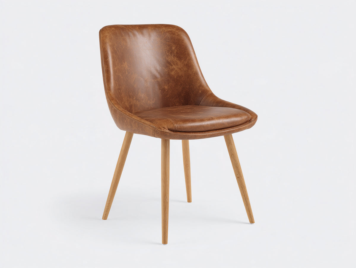 Silla de comedor tapizada 55 x 58 x 86 cm - marrón y madera natural - asiento acolchado con diseño contemporáneo