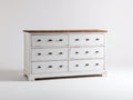 Cómoda de madera 140 x 45 x 90 cm - blanco envejecido y madera natural - 6 cajones con estilo rústico