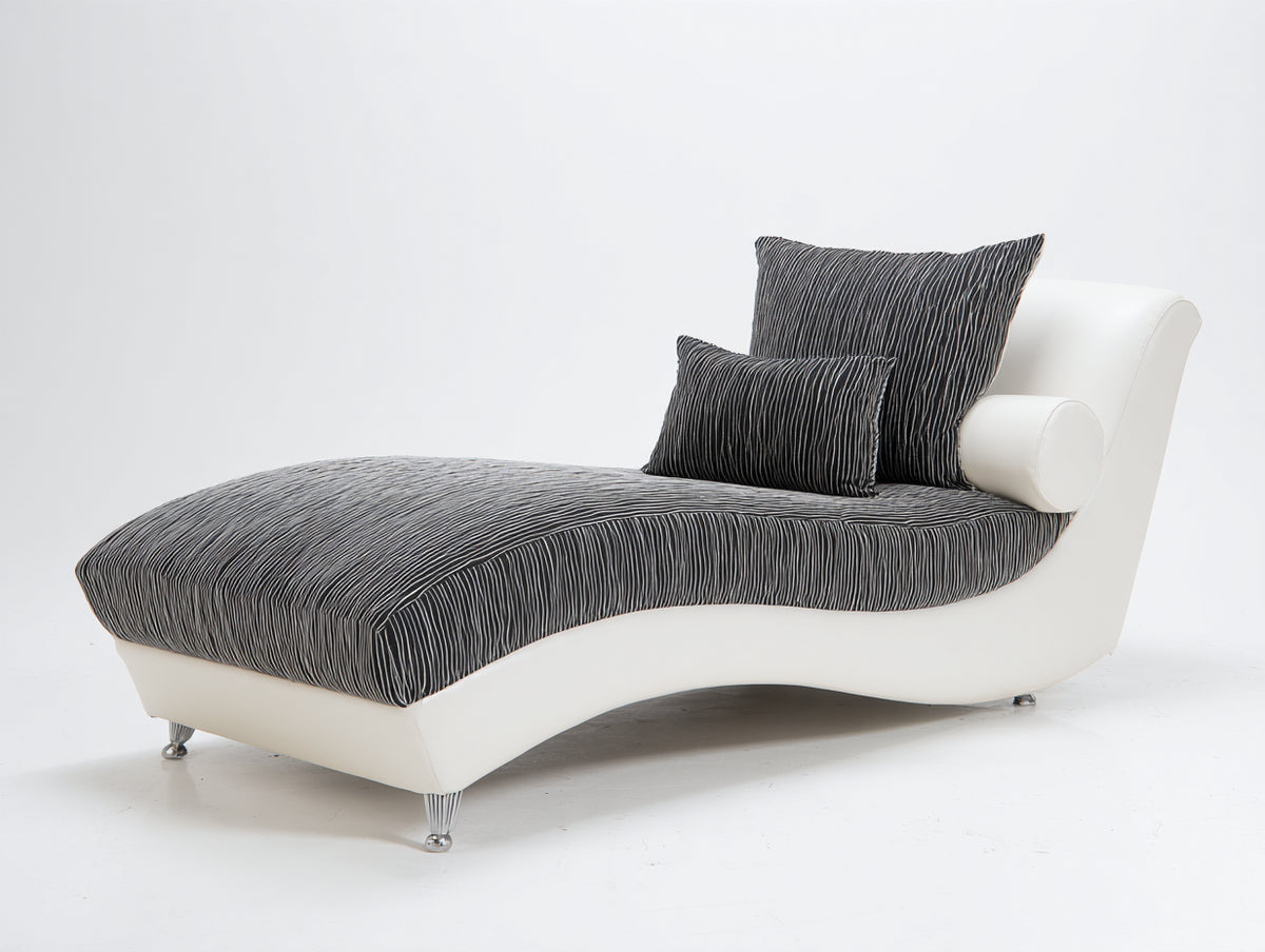 Chaise longue tapizada en tela y cuero sintético 185x85x85 cm - blanco y gris oscuro - diseño moderno con estructura curva
