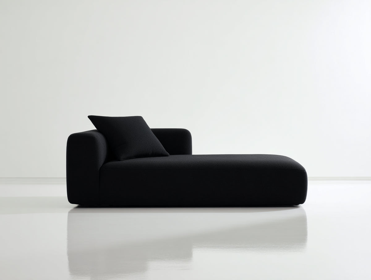 Chaise longue tapizada 180 x 85 x 75 cm - negro - asiento amplio con respaldo lateral y diseño minimalista