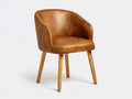 Silla de comedor tapizada en cuero sintético 62x60x82 cm - marrón coñac y madera natural - estilo vintage con respaldo envolvente