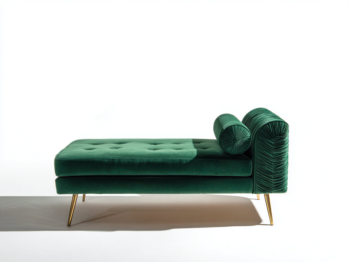 Chaise longue de terciopelo 195x85x80 cm - verde esmeralda y dorado - diseño clásico con asiento capitoné