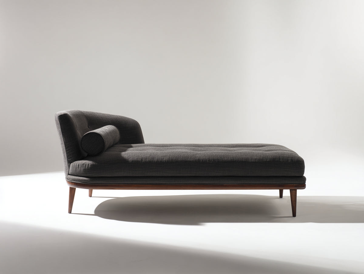 Chaise longue tapizada en tela 185x85x80 cm - gris antracita y marrón nogal - diseño moderno con respaldo curvo