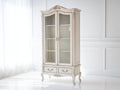 Vitrina de madera con 2 puertas de cristal y 2 cajones 100 x 45 x 190 cm - blanco marfil - diseño clásico con detalles tallados para salón y comedor