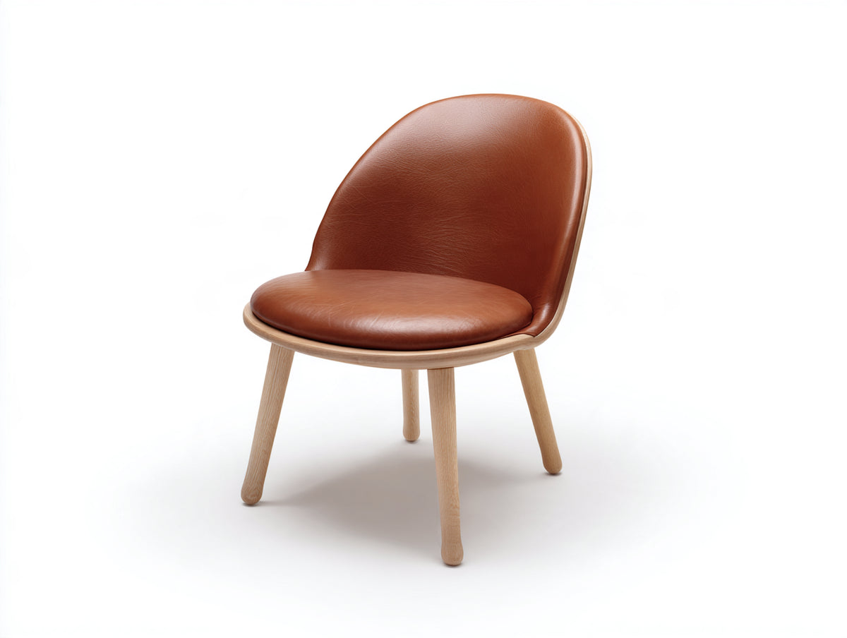Silla de comedor tapizada 54 x 57 x 82 cm - marrón coñac y madera natural - respaldo curvo con asiento acolchado